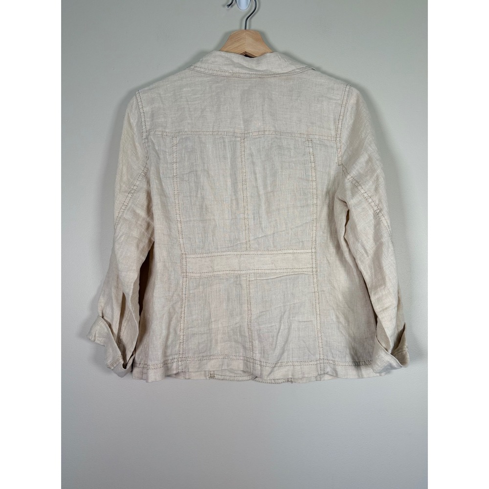Caslon Womens Petite Medium Linen Blazer Oatmeal Beige Single Button CN290475MP - Picture 3 of 8